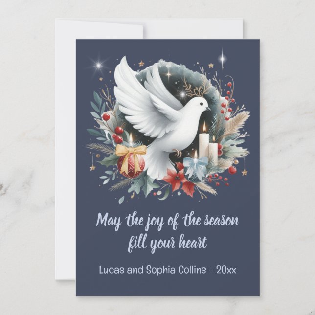 Peaceful Dove in a Wreath with Candles Holiday Card (Front)
