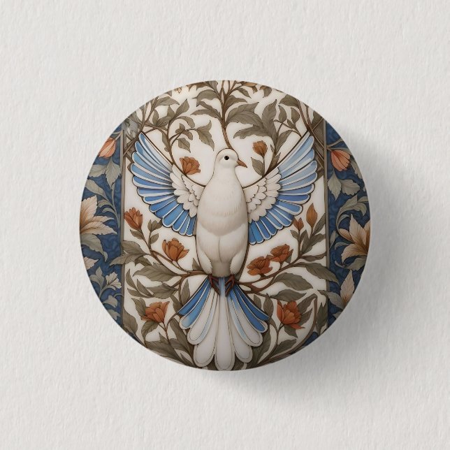 Peaceful Dove William Morris Inspired Floral 1 Inch Round Button (Front)