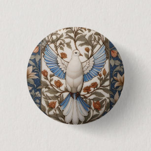 Peaceful Dove William Morris Inspired Floral 1 Inch Round Button