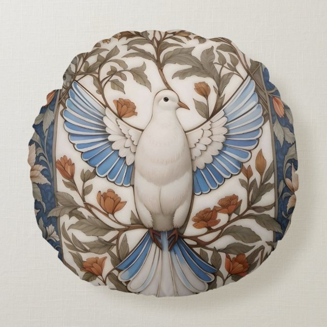Peaceful Dove William Morris Inspired Floral Round Pillow (Front)