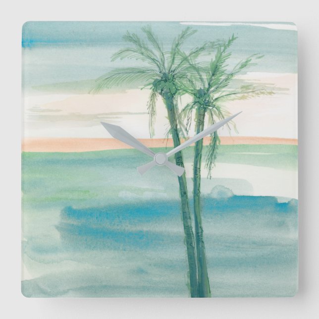 Peaceful Dusk Tropical Square Wall Clock (Front)