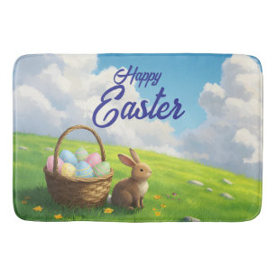 Peaceful Easter Spring Meadow Bunny & Egg Basket Bath Mat