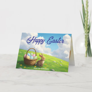 Peaceful Easter Spring Meadow Bunny & Egg Basket Card
