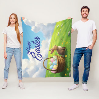 Peaceful Easter Spring Meadow Bunny & Egg Basket Fleece Blanket