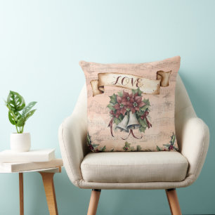 Peaceful Elegance: Bells, Music & Paris Postmark Throw Pillow