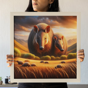 Peaceful Encounter: Two Aardvark in Idyllic Field Poster