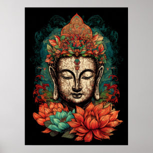 Peaceful Face of Buddha Digital Art Poster