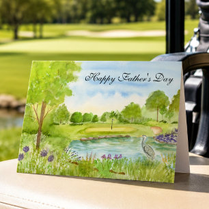 Peaceful Fathers Day Golf Course with Heron Card