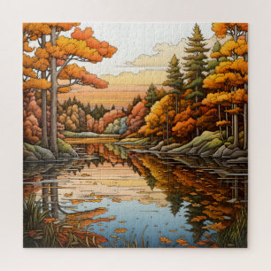 Peaceful Forest River Landscape Jigsaw Puzzle