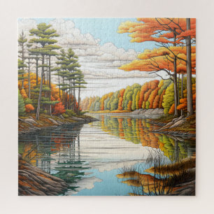Peaceful Forest River Landscape Jigsaw Puzzle