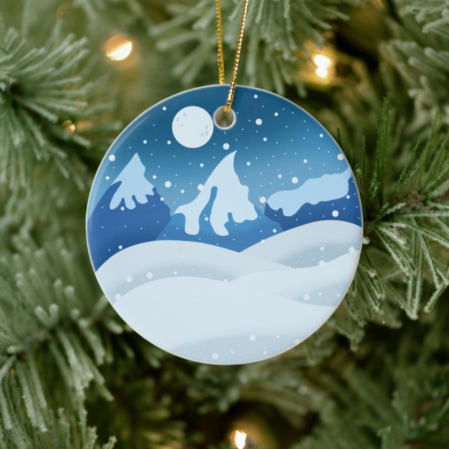 Peaceful Frosted Landscape Ceramic Ornament (Tree)