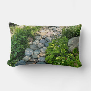 peaceful garden view photo stone lite pathway  lumbar pillow