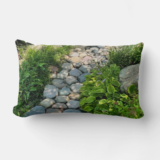 peaceful garden view photo stone lite pathway  lumbar pillow (Front)