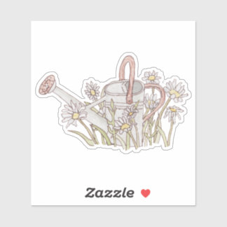 Peaceful Garden Watercolor Watering Can Daisies