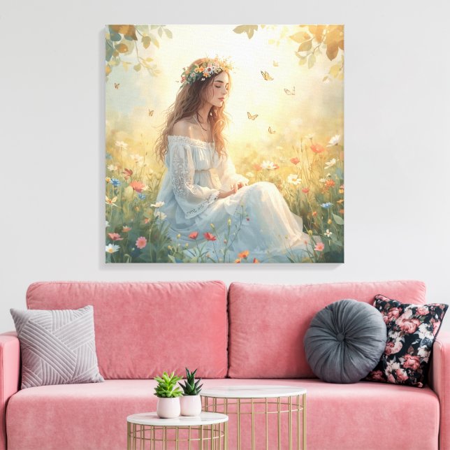 Peaceful Girl in Garden Canvas Print – Soft Nature (Insitu(LivingRoom))