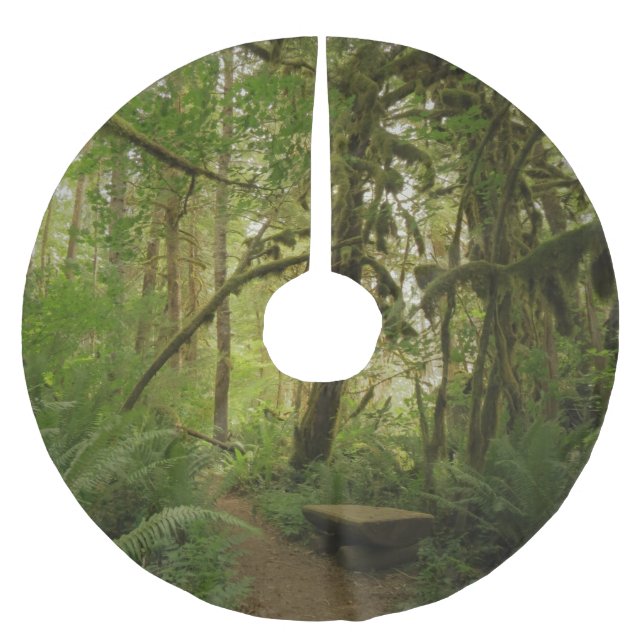 Peaceful Green Forest Trail in Washington Brushed Polyester Tree Skirt (Front)