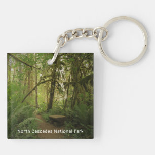 Peaceful Green Forest Trail in Washington Keychain