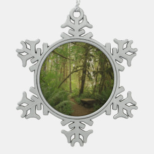 Peaceful Green Forest Trail in Washington Snowflake Pewter Christmas Ornament