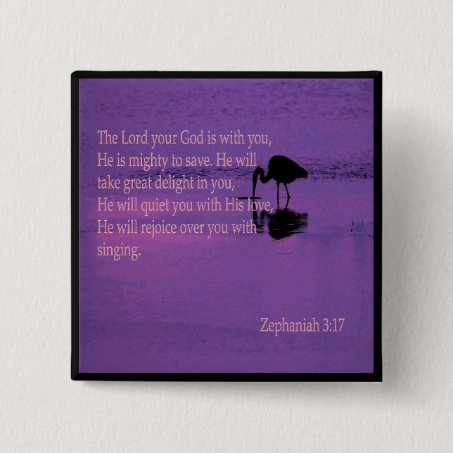peaceful heron with Zephaniah 3:17 pin (Front)