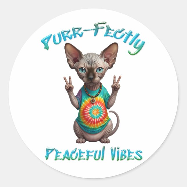 Peaceful Hippie Boho Kitten Vibes  Classic Round Sticker (Front)