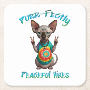 Peaceful Hippie Boho Kitten Vibes  Square Paper Coaster