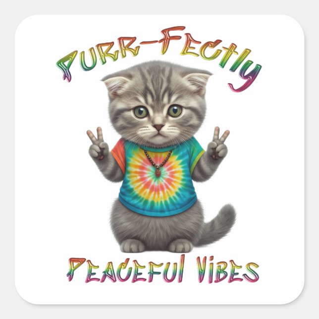 Peaceful Hippie Boho Kitten Vibes  Square Sticker (Front)