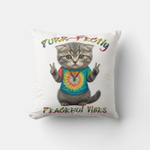 Peaceful Hippie Boho Kitten Vibes Throw Pillow