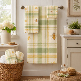 Peaceful Hive Meadow Plaid Bath Towel Set