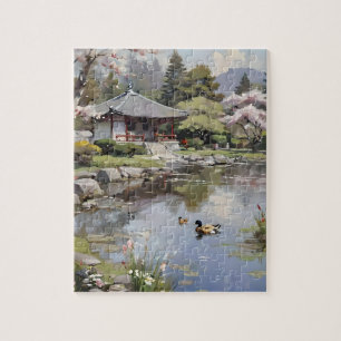 Peaceful Japanese Zen Garden Oil Paint, Jigsaw Puzzle