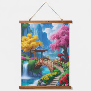 Peaceful Japanese Zen Garden Waterfall Hanging Tapestry