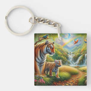 Peaceful Jungle Scene Painting Keychain