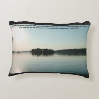 Peaceful Lake and Distant Trees with scripture Accent Pillow