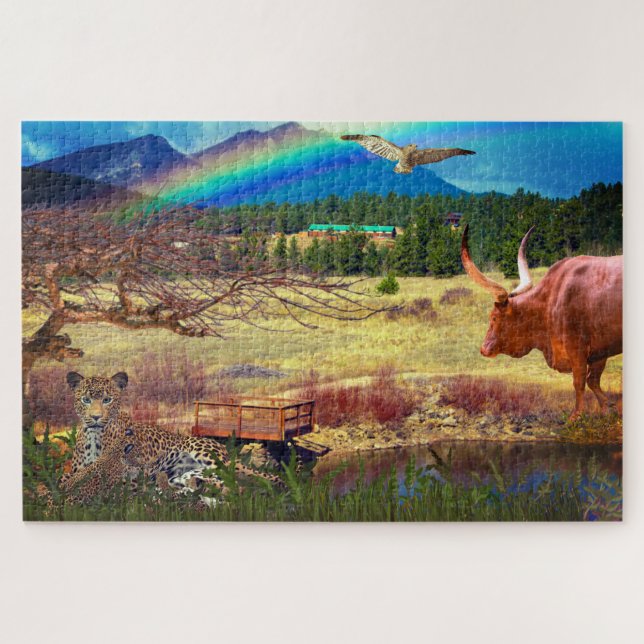 Peaceful Leopard Waterhole Animal Jigsaw Puzzle (Horizontal)