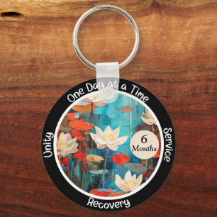 Peaceful Lotus Custom Sobriety Milestone Gift Keychain