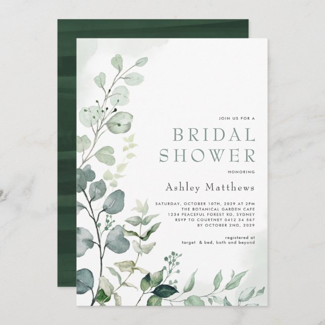 Peaceful Modern Greenery Garden Bridal Shower Invitation (Front/Back)