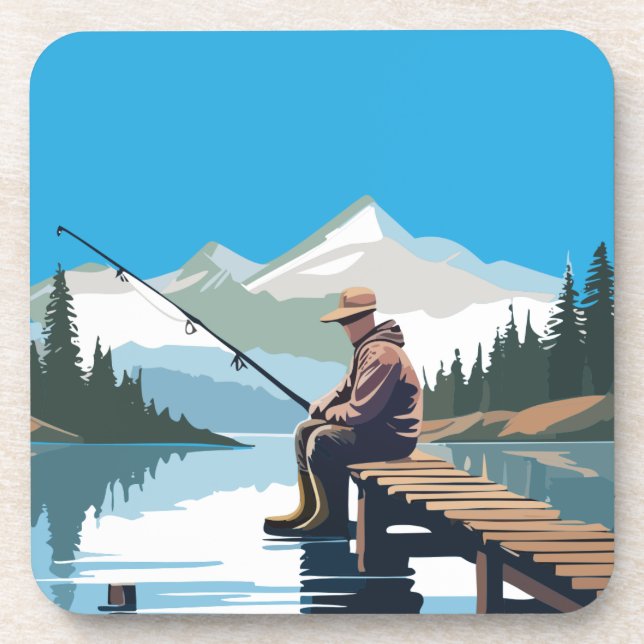 Peaceful Morning Fishing From Dock  Coaster (Front)