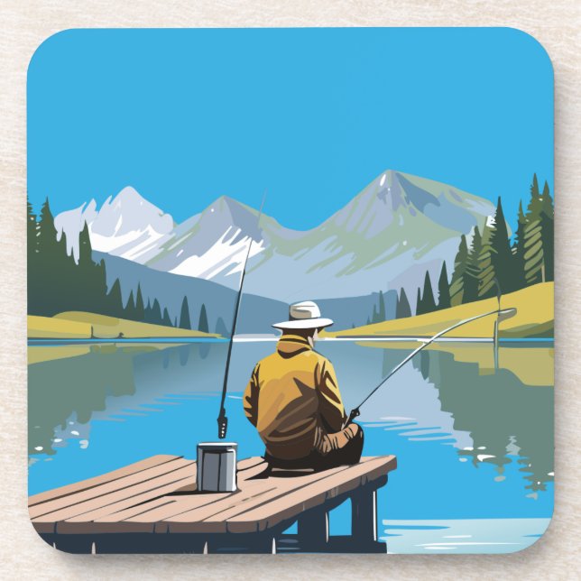Peaceful Morning Fishing From Dock  Coaster (Front)