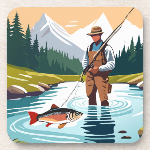 Peaceful Morning Fishing Wading Mountain Creek Coaster