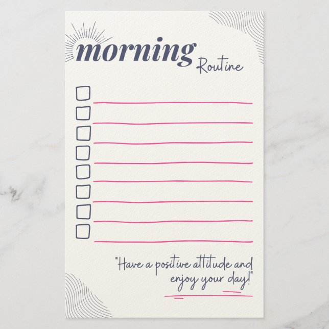 Peaceful Morning Routine Checklist Art Stationery (Front)