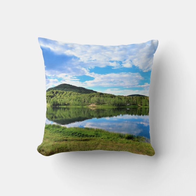 Peaceful Mountain and Lake Throw Pillow (Front)