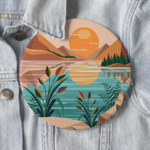 Peaceful Mountain Lake Sunset Landscape 6 Inch Round Button