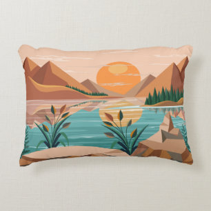 Peaceful Mountain Lake Sunset Landscape Accent Pillow