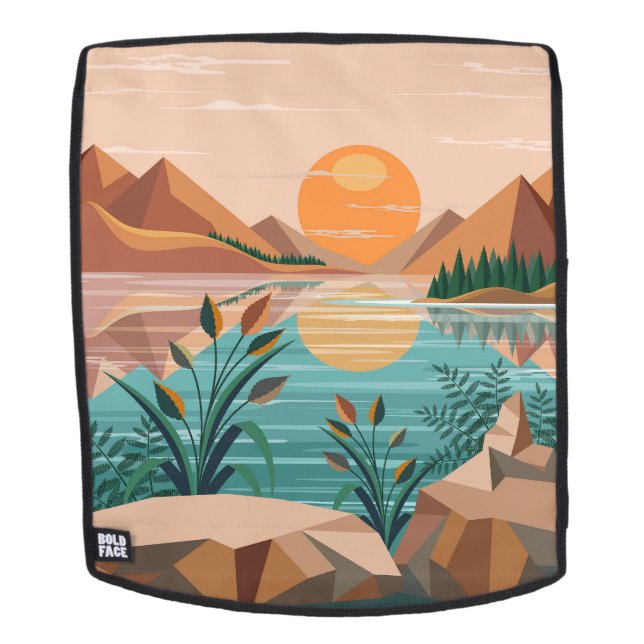 Peaceful Mountain Lake Sunset Landscape Backpack (Removable Face)