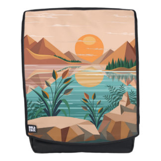 Peaceful Mountain Lake Sunset Landscape Backpack