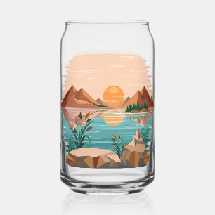 Peaceful Mountain Lake Sunset Landscape Can Glass