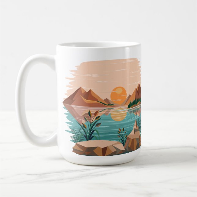 Peaceful Mountain Lake Sunset Landscape Coffee Mug (Left)