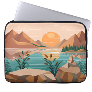 Peaceful Mountain Lake Sunset Landscape Laptop Sleeve