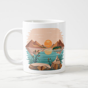 Peaceful Mountain Lake Sunset Landscape Large Coffee Mug