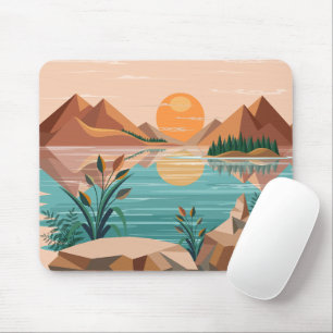 Peaceful Mountain Lake Sunset Landscape Mouse Pad