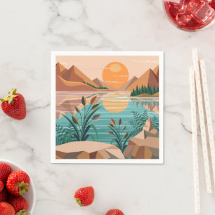 Peaceful Mountain Lake Sunset Landscape Napkin
